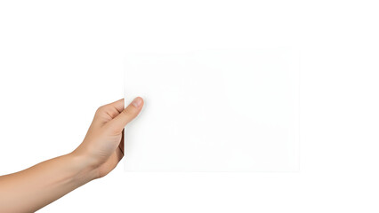 Hand Holding Blank White Paper Sheet isolated PNG with Transparent Background