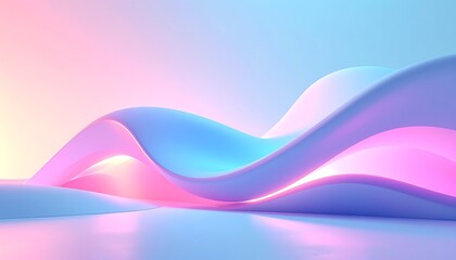 Pastel waves flow smoothly, bathed in soft light, with gentle curves casting subtle shadows on reflective surface