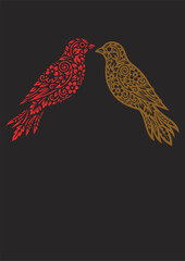 Adobe Illustrator Artwork Minimal floral pattern style Bird illustration.