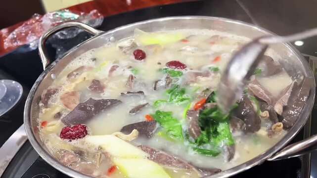 Traditional Mongolian Haggis Soup with Blood Sausage and Vegetables - Inner Mongolia Cuisine