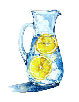 レモン氷水のカラフェ　水彩イラスト