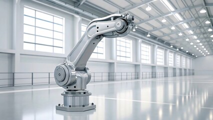 Robotic Arm in a Bright Industrial Warehouse Environment