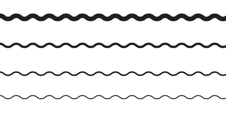 Wave line and wavy zigzag pattern lines. Vector black underlines, Geometric decoration element. smooth end squiggly horizontal, squiggles on white background.