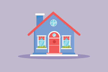 Simple cute little house. Cute House and Building Concept. Colored flat vector illustration isolated