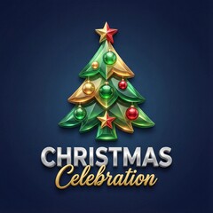 Naklejka premium Stylized Glass Christmas Tree Emblem with Holiday Greeting on Dark Background