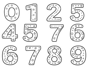 Outlined number set with star & circle patterns