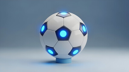 Futuristic soccer ball with glowing blue lights on a light blue background sport