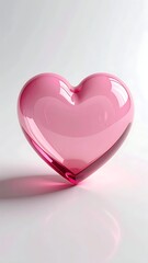 Pink heart object is shown on a white surface with highlights and a soft shadow below