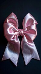 Pink satin ribbon bow on a dark surface, soft sheen, textured folds create a pleasingly feminine aesthetic