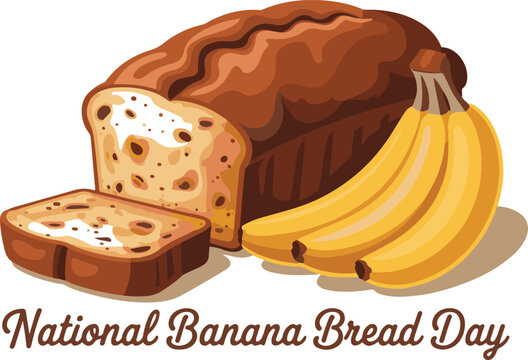 National Banana Bread Day vector. Sweet banana bread with bunch of bananas icon vector