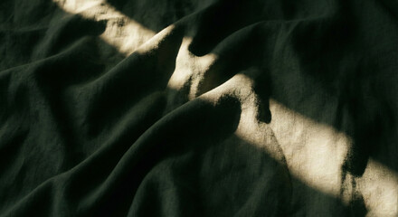 Sage green linen fabric texture with dramatic sunlight