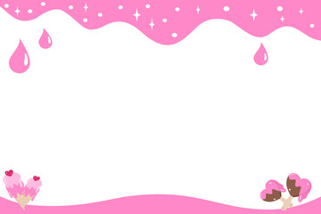 Sweet Valentine Pink Melting Ice Cream Frame Background with Cute Hearts and Stars Illustration