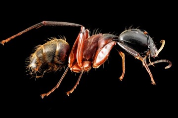 Camponotus chromaiodes (red carpenter ant) isolated on black background