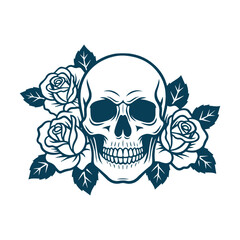 Gothic Skull and Rose Design Illustration