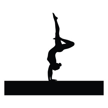 Black silhouette of a gymnast performing a handstand on a beam gymnastics black and white