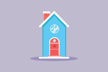 Beautiful and cute house building. Cute House and Building Concept. Colored flat vector illustration isolated