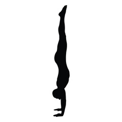 Fototapeta premium Black silhouette of a person performing a handstand on a white background human male