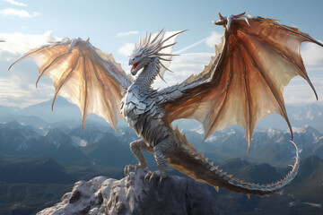 The crystal dragon perched on the mountaintop.