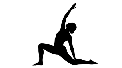 White outline of a woman in a yoga pose on a black background silhouette