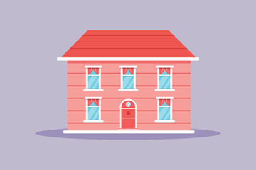Cute big house building. Cute House and Building Concept. Colored flat vector illustration isolated
