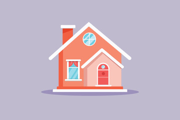 Beautiful small house building. Cute House and Building Concept. Colored flat vector illustration isolated