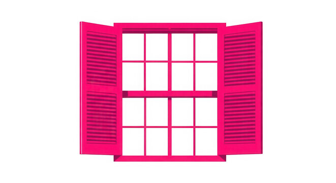 Pink window shutters open isolated on transparent background