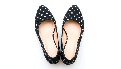 Pair of Black Polka Dot Flats in a Studio Setting