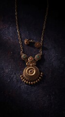 Intricate golden necklace with pendants