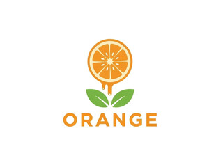  Orange Slice Logo with Juice Drip and Green Leaves