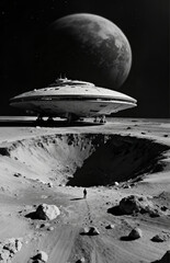 spaceship and moon
