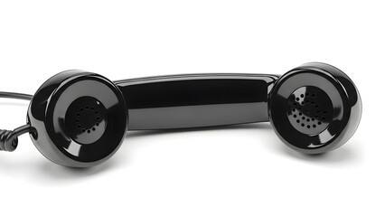 Classic black vintage telephone receiver on a pristine white background, symbolizing nostalgic communication and retro technology from a bygone era