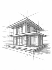 Architectural Sketch Of A Modern Two Story House architecture