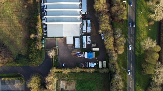 Top down aerial view of large data centre, advanced quantum computing and cloud storage. State of the Art technology futuristic, Milton Keynes, England UK.