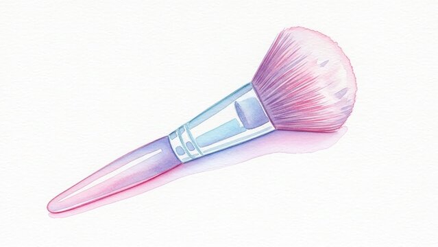 watercolor makeup brush illustration for beauty blogs, cosmetics websites, product design, fashion magazines, professional training, social media and greeting cards, with copy space