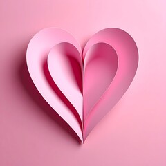 Pink paper heart, layered and folded, creates a soft, dimensional 3D effect against a light pink background
