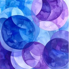 Overlapping circles in blues and purples create an ethereal, abstract artwork with watercolor texture
