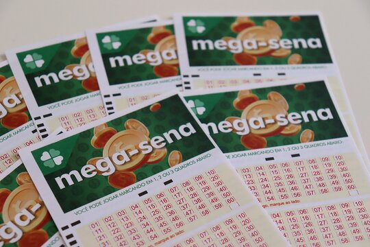 Salvador, Brazil - December 24, 2025: Mega Sena tickets. Brazilian Caixa Lottery.