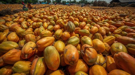Large pile of ripe papayas