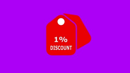1 percent discount tag icon animation on black background representing sale offer pricing and promotion
