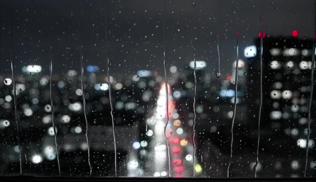 Night city street raining