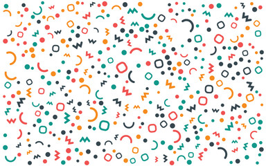 Abstract seamless pattern with colorful geometric shapes and confetti elements