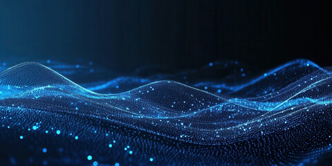 futuristic blue particle waves undulating in dark digital void evoking tech innovation for sleek wallpaper and banner designs