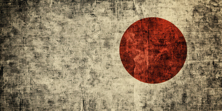 vintage japanese flag grunge texture with crimson sun disk on weathered ivory canvas evoking nostalgic patriotism for historical wallpaper or editorial banner