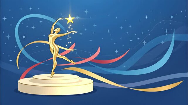 Golden Dancer Trophy on Celestial Stage &ndash; Elegant Award Design for Film, Dance & Excellence