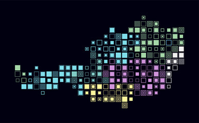 Austria, shape of the country build of colored cells. Digital style map of the Austria on dark background. Large size square blocks. Simple vector illustration.