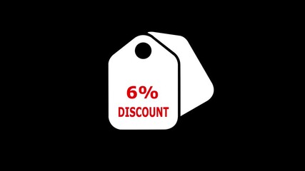 6 percent discount tag icon animation on black background representing sale offer pricing and promotion