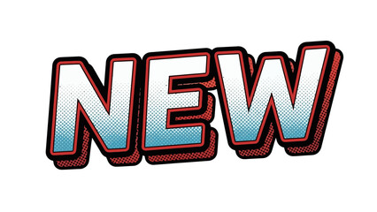 Bold and eye-catching NEW text in a comic book style.