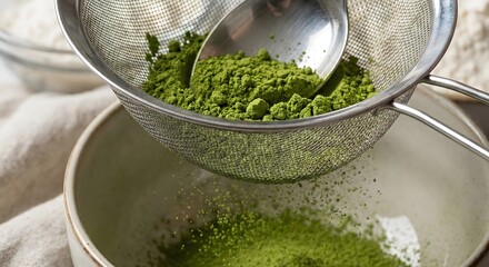 Sifting Matcha Powder Through Sieve Mesh Macro