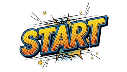 Comic Book Style Start Word Graphic With Yellow And Orange Colors. © Kelik