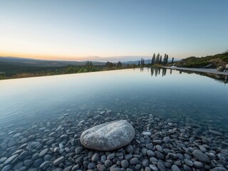 Serene lakeside sunset reflection